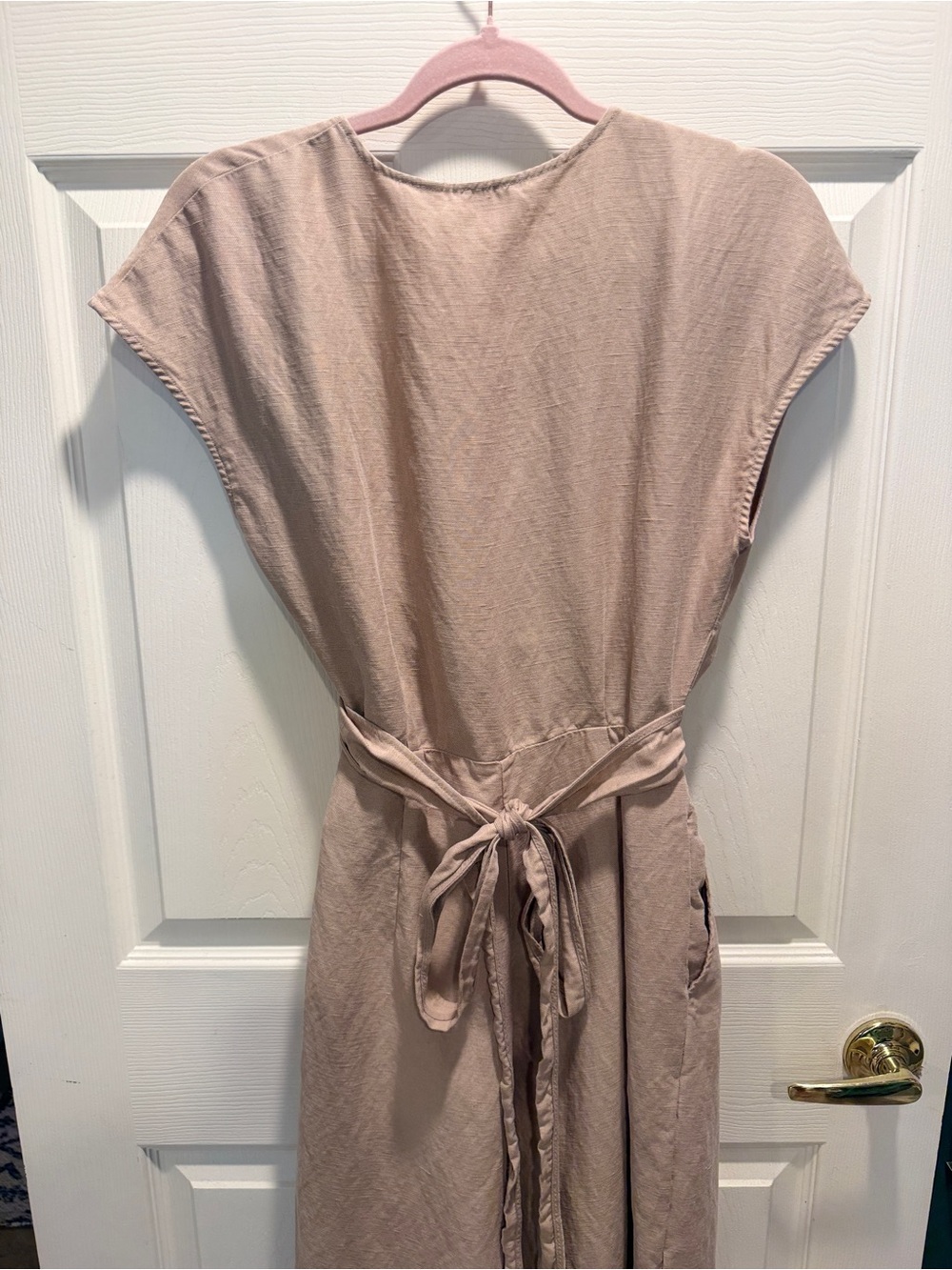 Wilfred by Aritzia Brax Linen Blend Wrap Jumpsuit Size 4 Beige Taupe Cutout Wide - Picture 10 of 10